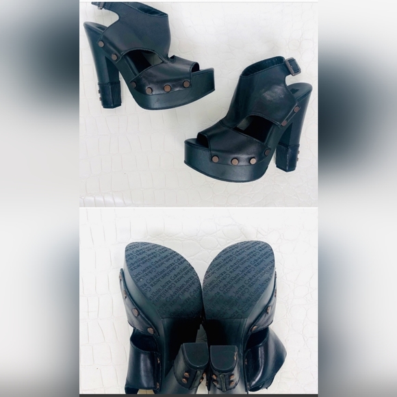 Calvin Klein “Terra” Leather Peep Toe Platforms - Picture 2 of 10